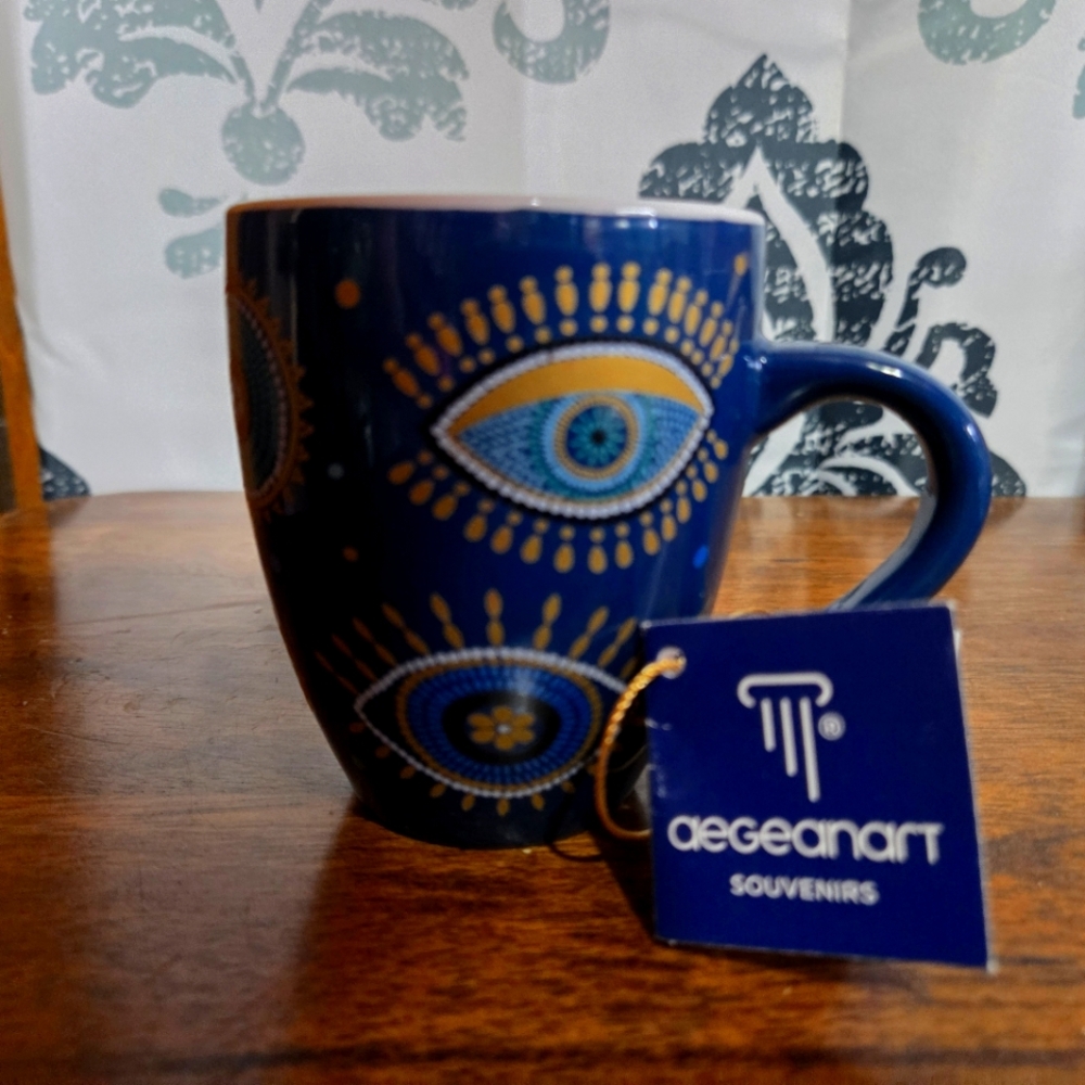 Aegeanart Blue Mug with Eye Design Frpm Greece